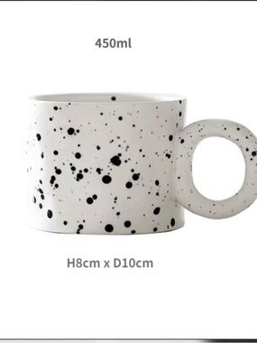 Speckled Ceramic Mug – White with Black Splatter
